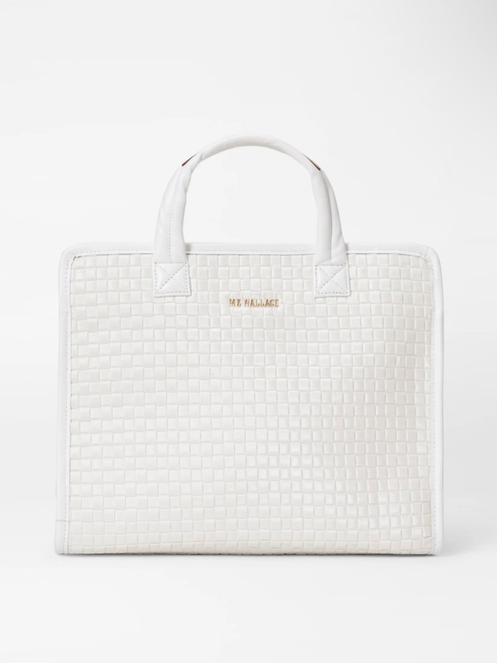Nwot Mz Wallace White Pearl Quilted Large Box Tote With Strap